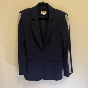 Cinq à Sept Navy Midnight Blazer With Rhinestone Trim